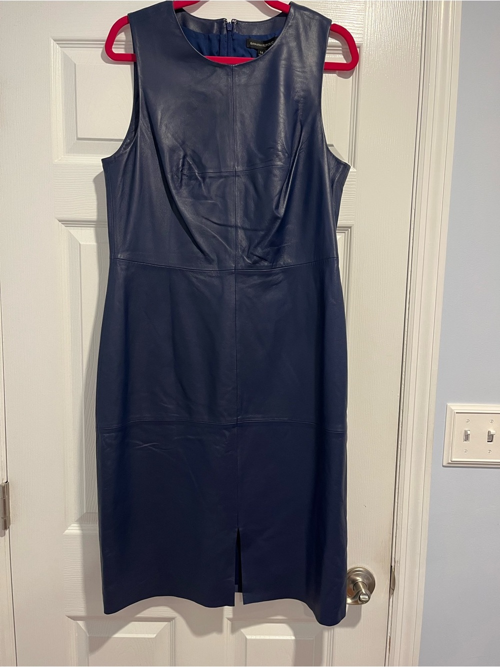 Banana Republic Sleeveless Navy Leather Sheath Dress. SZ 12. NWT